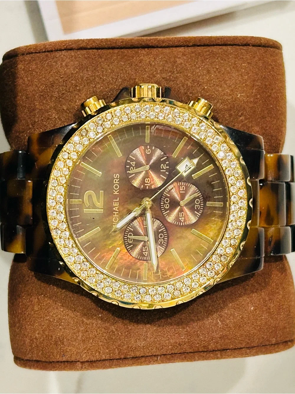 Michael Kors Tortoiseshell and Gold Crystal-Accented Men's Watch